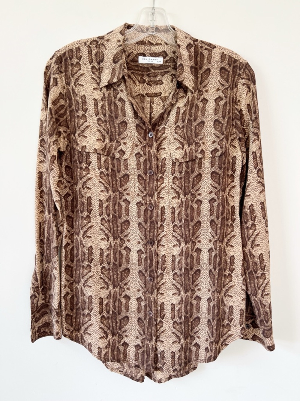 Equipment Brown and Cream Snake Print Pattern 100% Silk Blouse Size XS